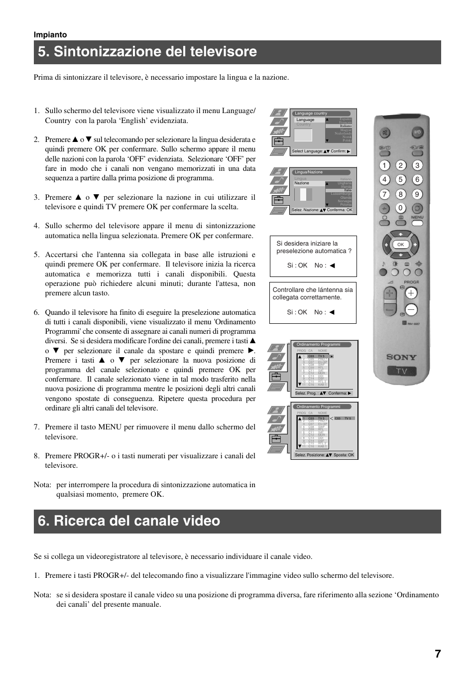 Sintonizzazione del televisore, Ricerca del canale video | Sony FD Trinitron KV-32FX65 B User Manual | Page 91 / 140