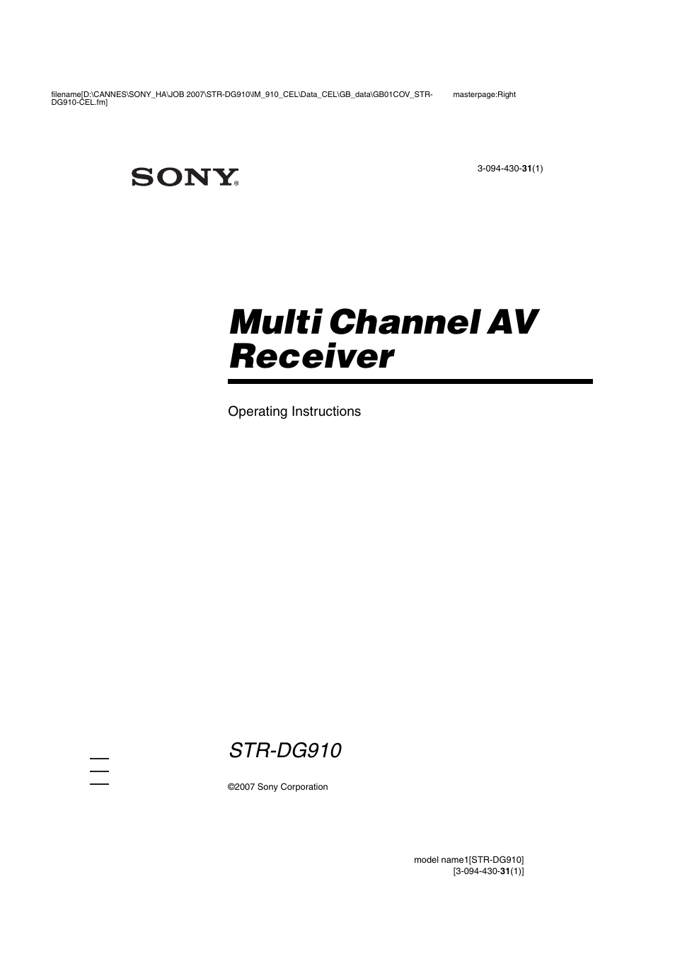 Sony STRDG910 User Manual | 96 pages