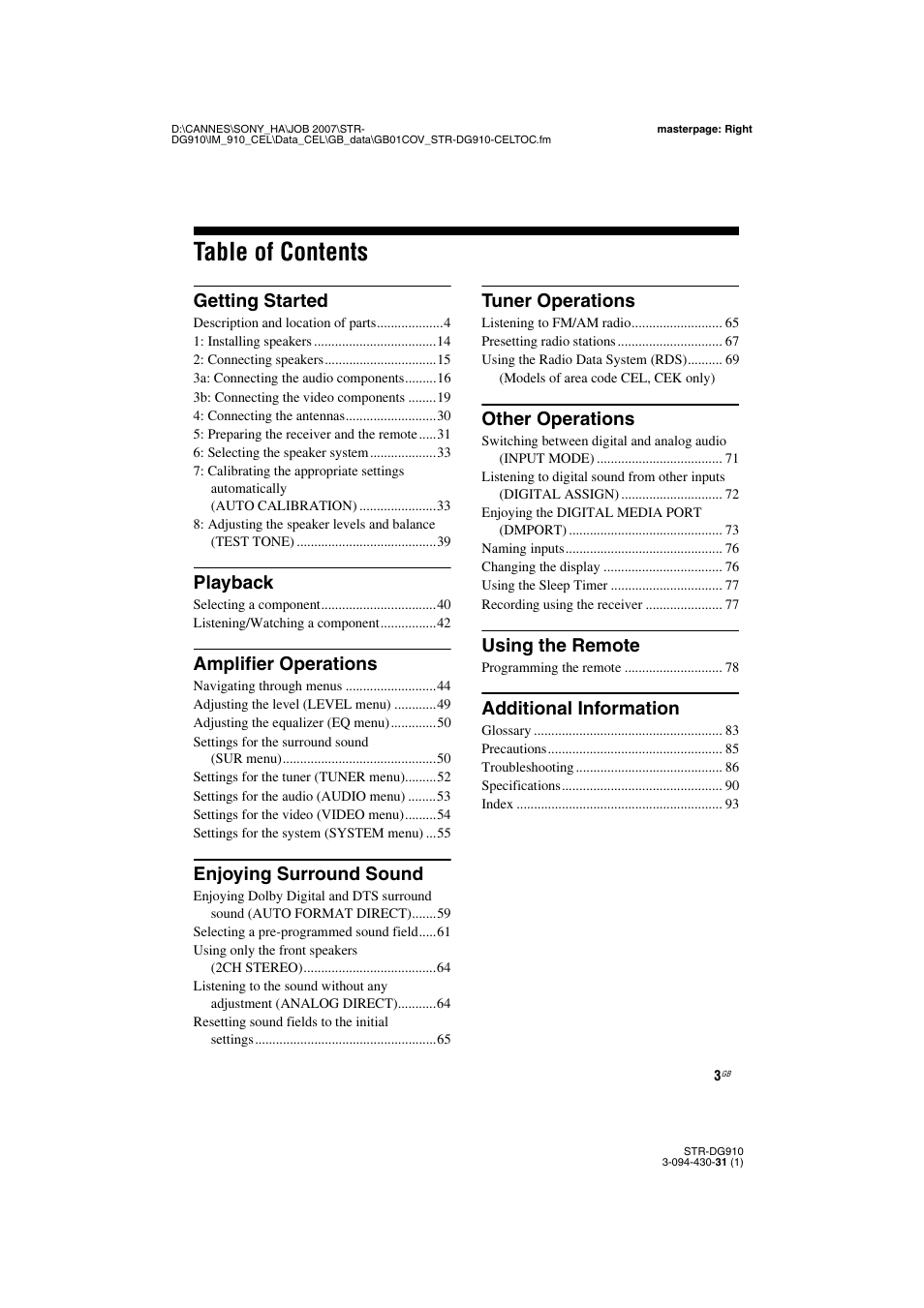 Sony STRDG910 User Manual | Page 3 / 96