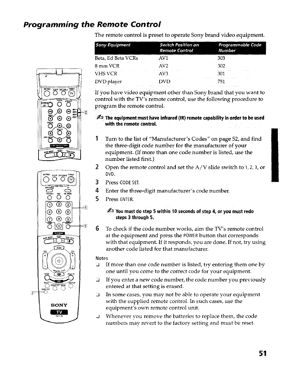 Programming the remote control | Sony KP- 57WV600 User Manual | Page 52 / 100