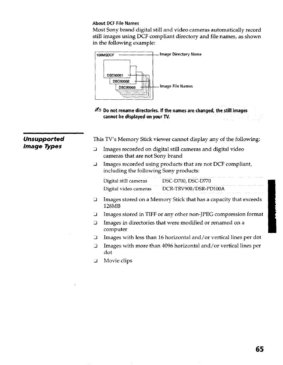 Unsupported image types | Sony KP- 57WV600 User Manual | Page 66 / 100