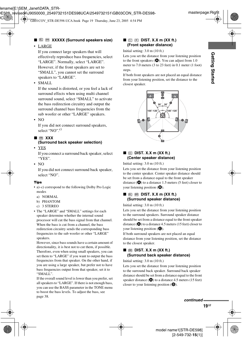 Gettin g star ted | Sony STR-DE598 User Manual | Page 19 / 56
