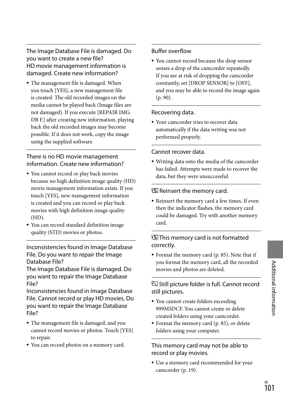 Sony XR550E User Manual | Page 101 / 127