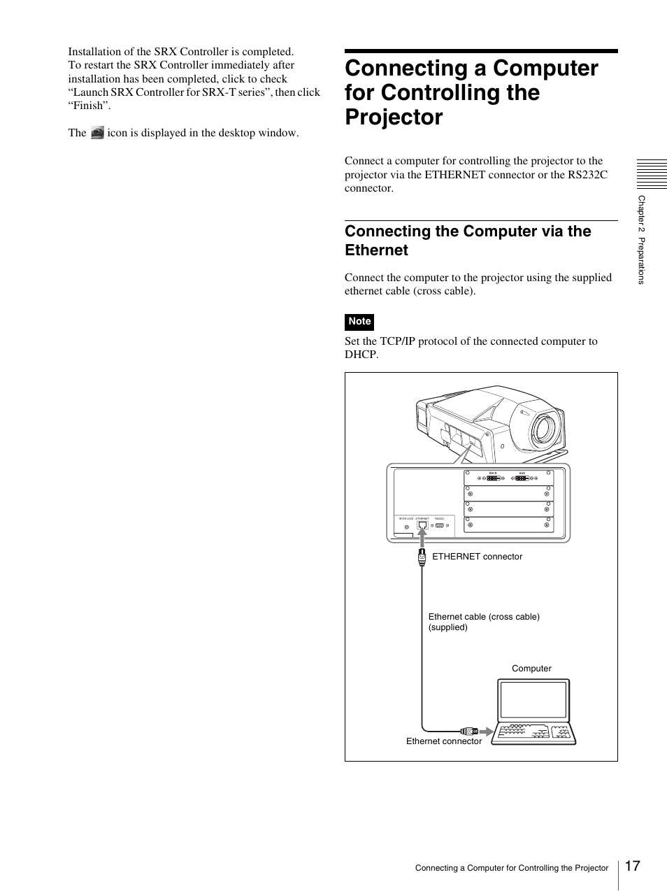 Connecting the computer via the ethernet | Sony SRX-T110 User Manual | Page 17 / 43