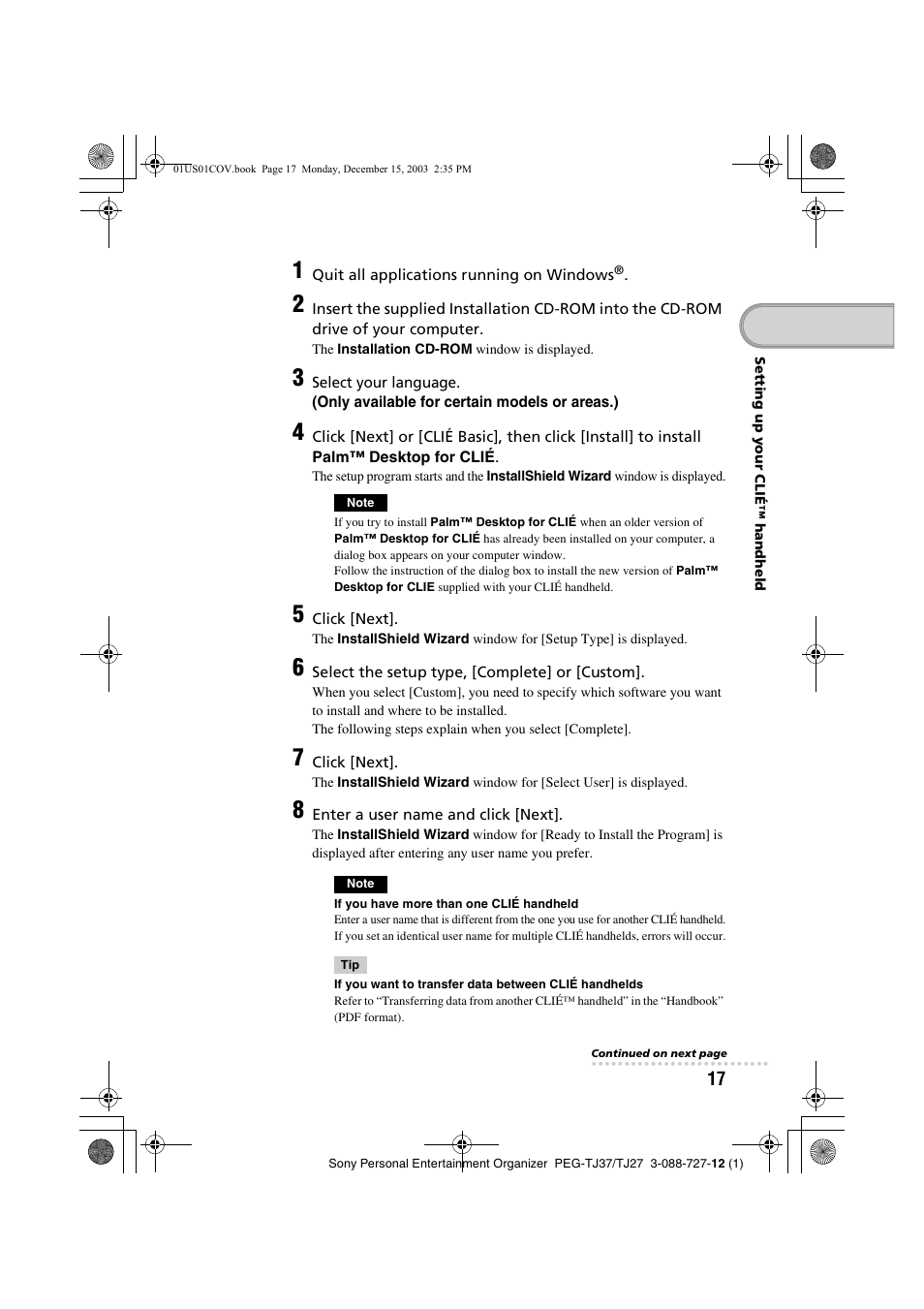 Sony PEG-TJ37 User Manual | Page 17 / 84