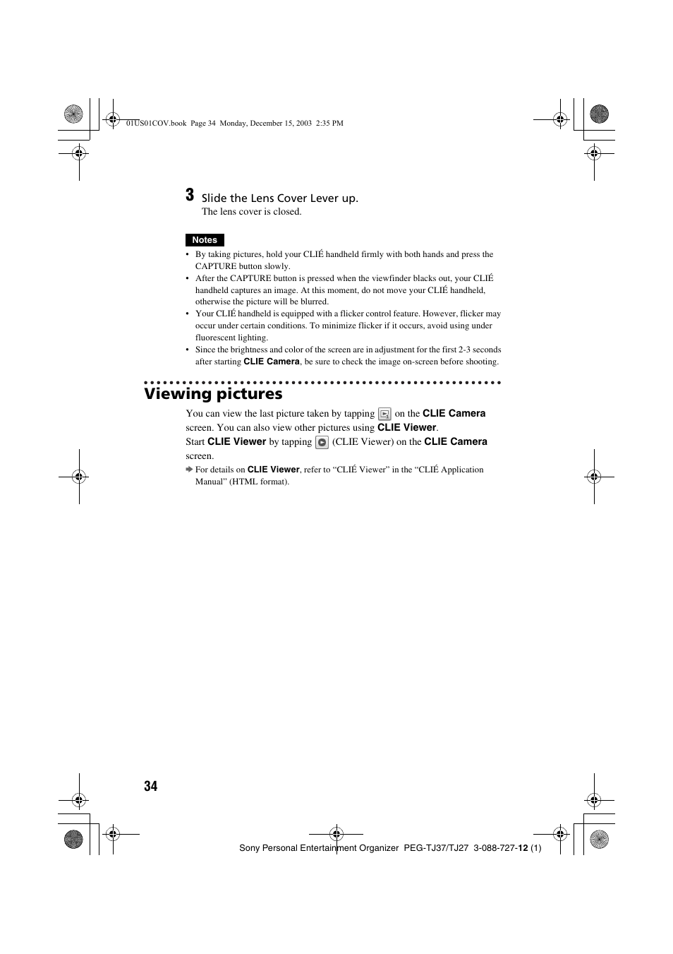 Viewing pictures | Sony PEG-TJ37 User Manual | Page 34 / 84