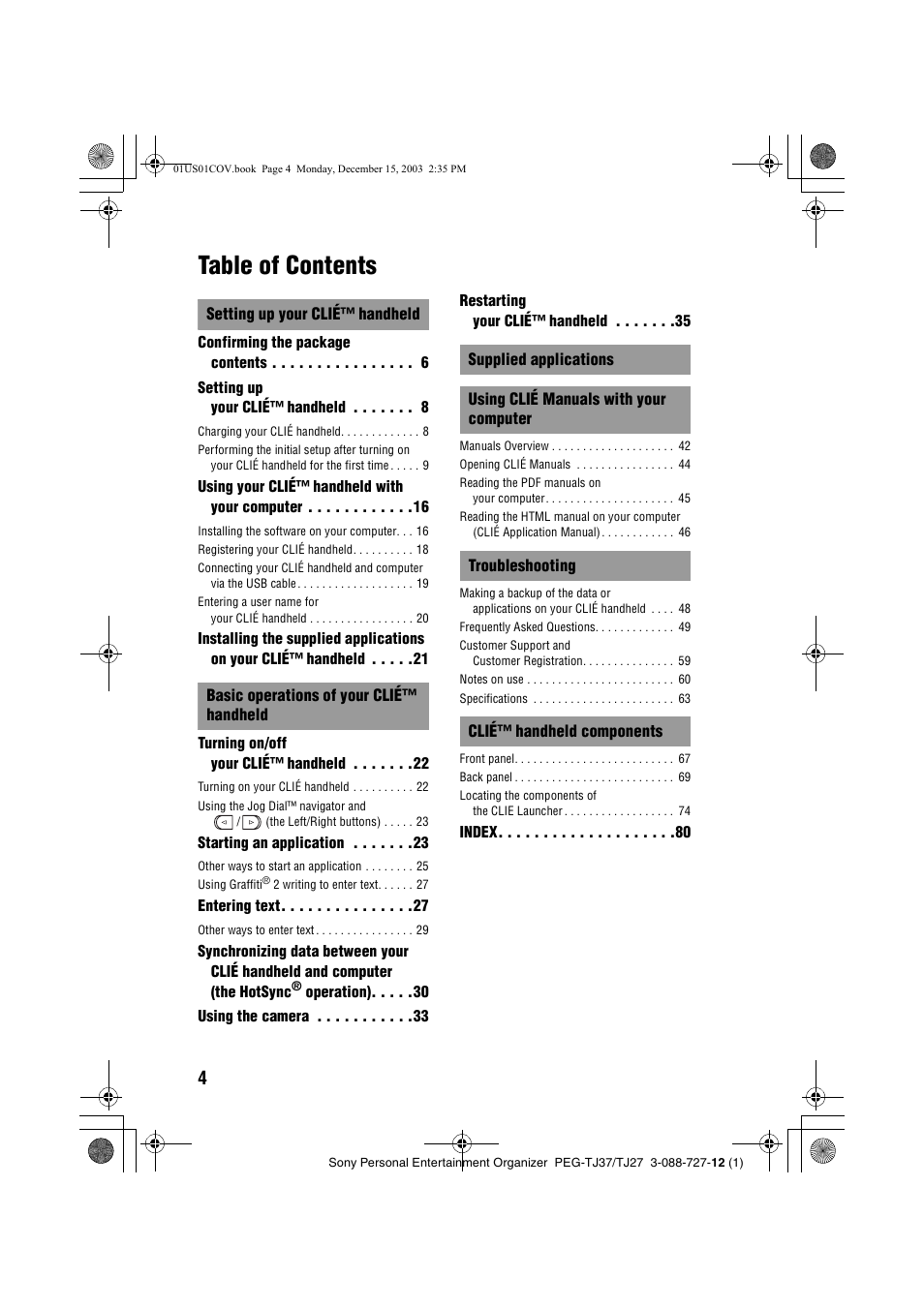 Sony PEG-TJ37 User Manual | Page 4 / 84