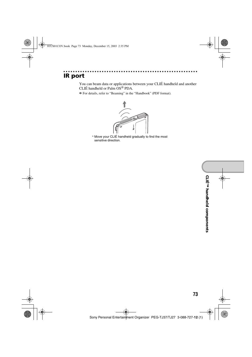 Ir port | Sony PEG-TJ37 User Manual | Page 73 / 84