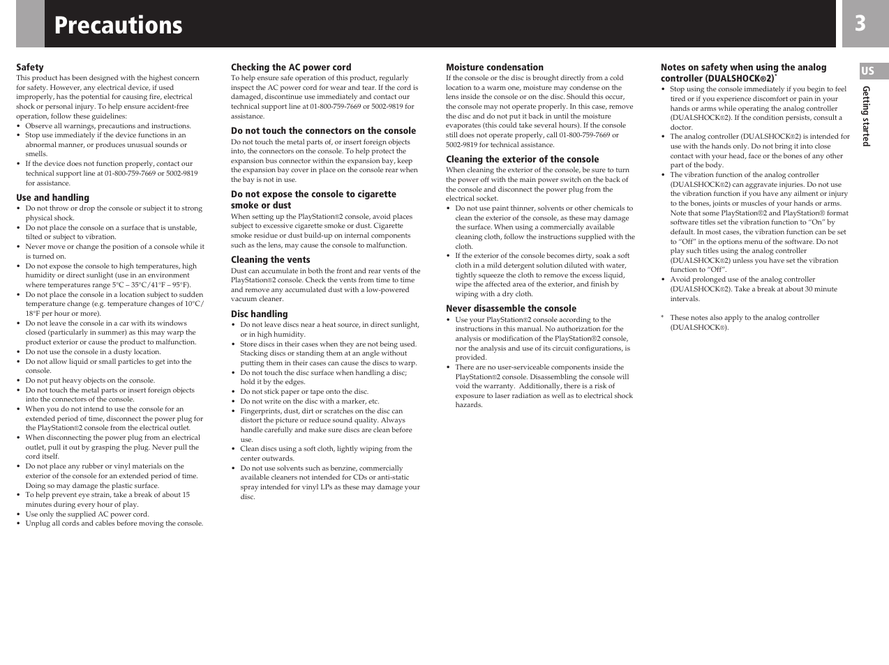 Precautions | Sony SCPH-50011 User Manual | Page 3 / 64