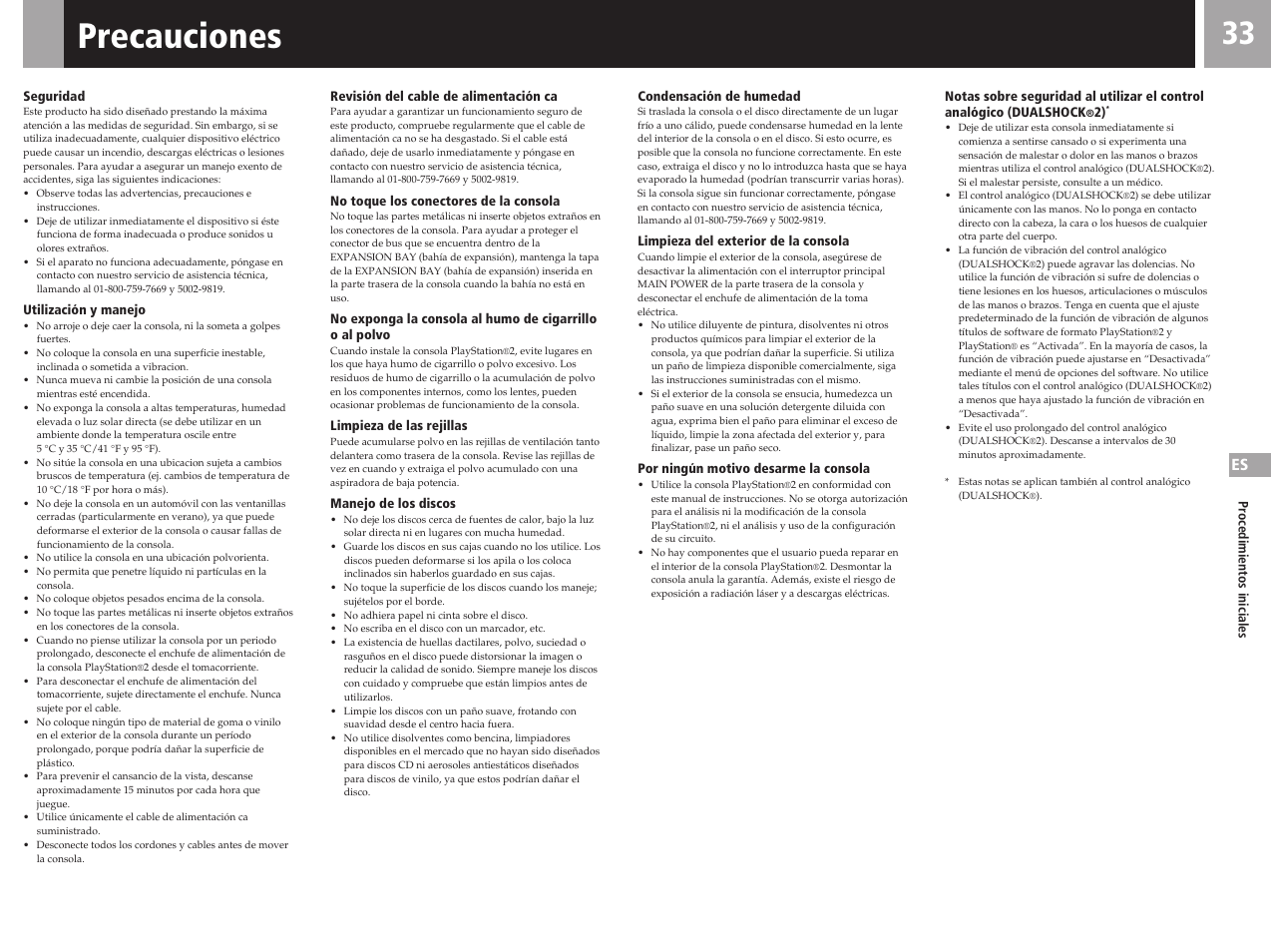Precauciones | Sony SCPH-50011 User Manual | Page 33 / 64