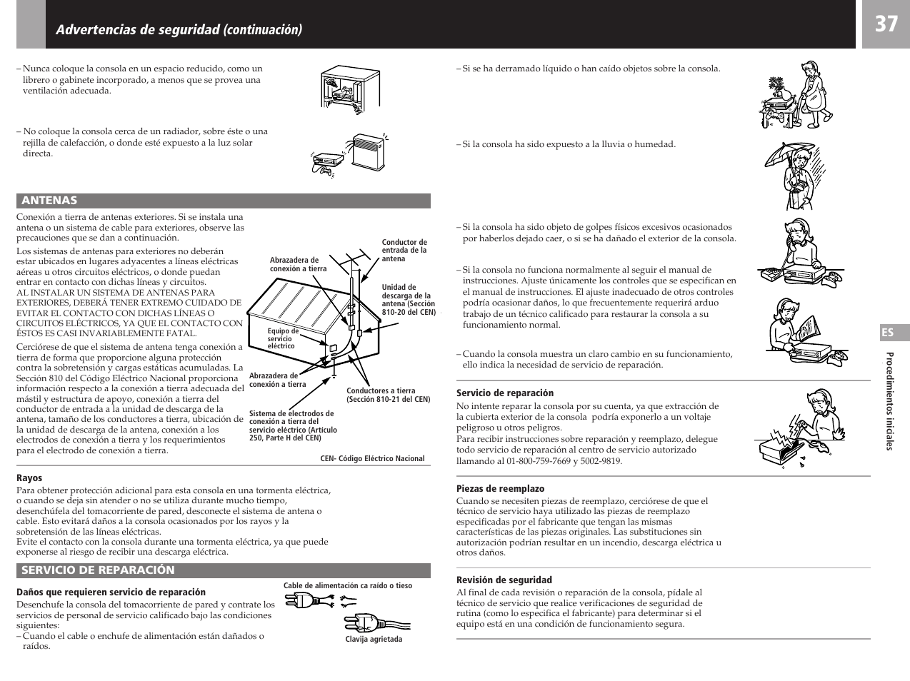 Advertencias de seguridad (continuación) | Sony SCPH-50011 User Manual | Page 37 / 64
