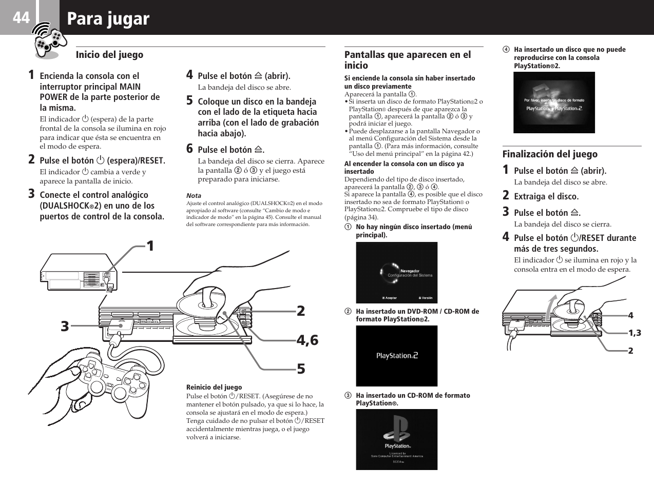 Para jugar | Sony SCPH-50011 User Manual | Page 44 / 64
