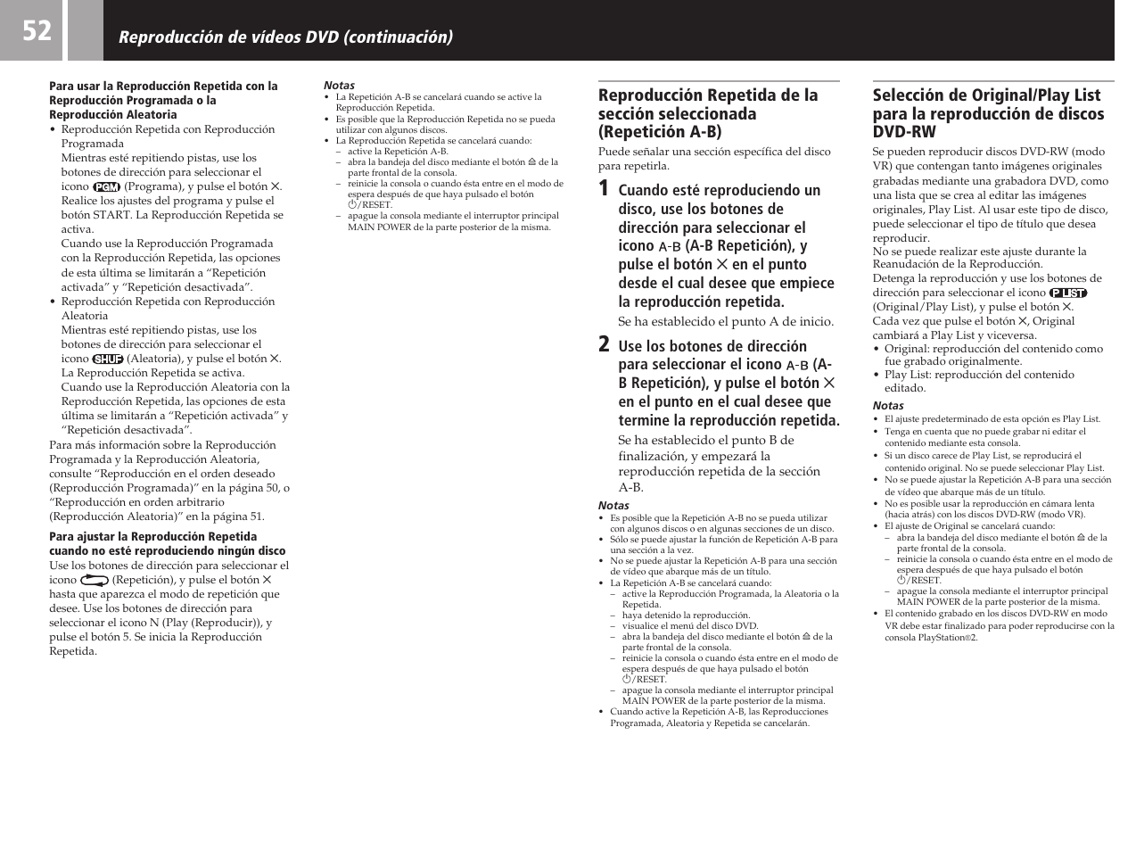 Reproducción de vídeos dvd (continuación) | Sony SCPH-50011 User Manual | Page 52 / 64