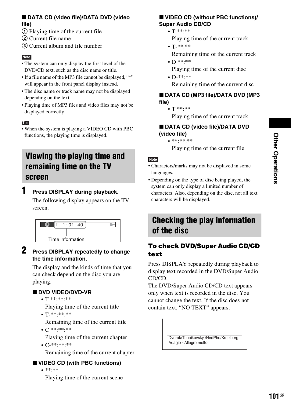 Checking the play information of the disc | Sony DAV-DZ380W User Manual | Page 101 / 136