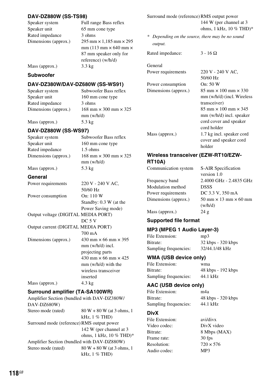 Sony DAV-DZ380W User Manual | Page 118 / 136