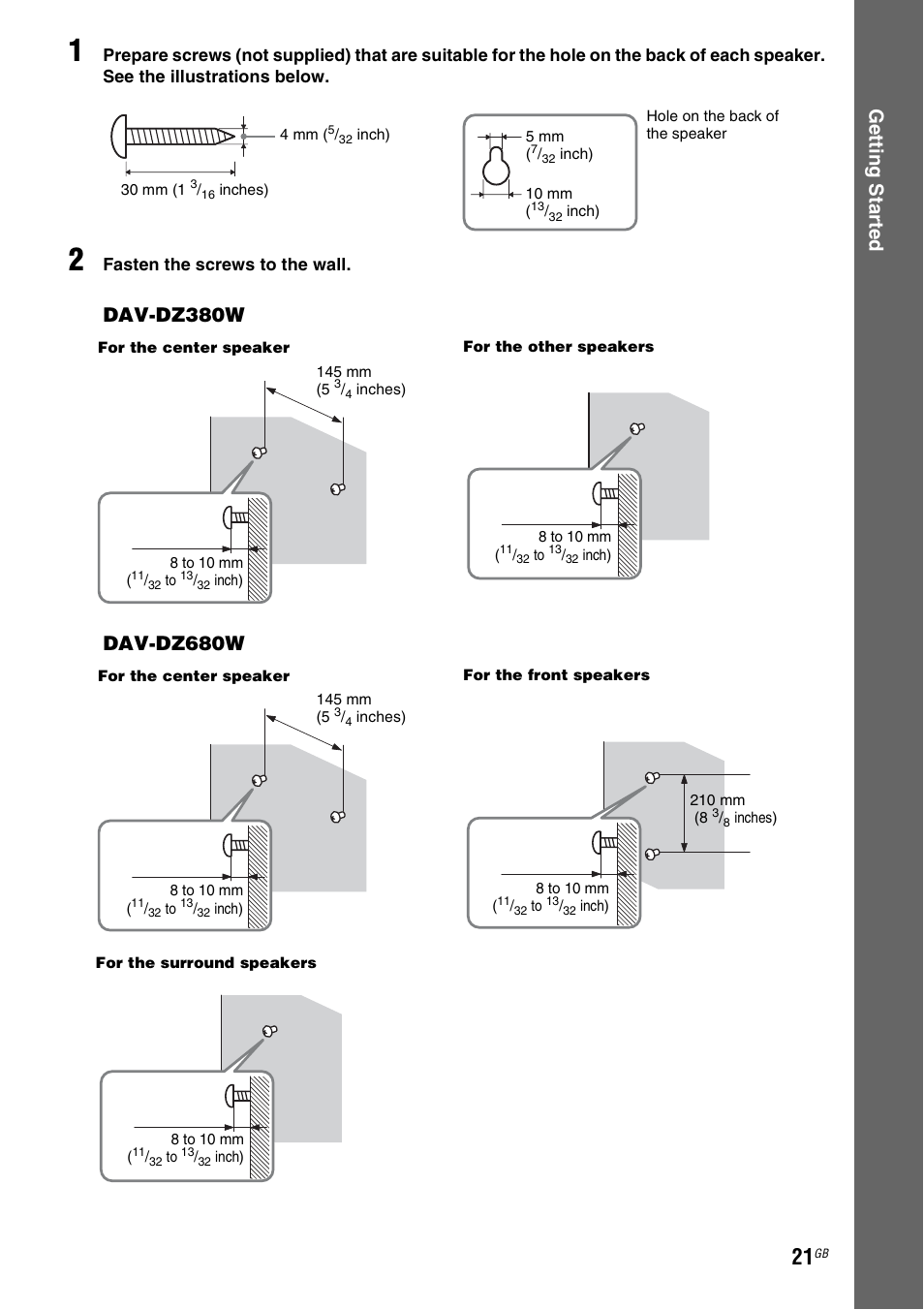 Ge tting star te d | Sony DAV-DZ380W User Manual | Page 21 / 136