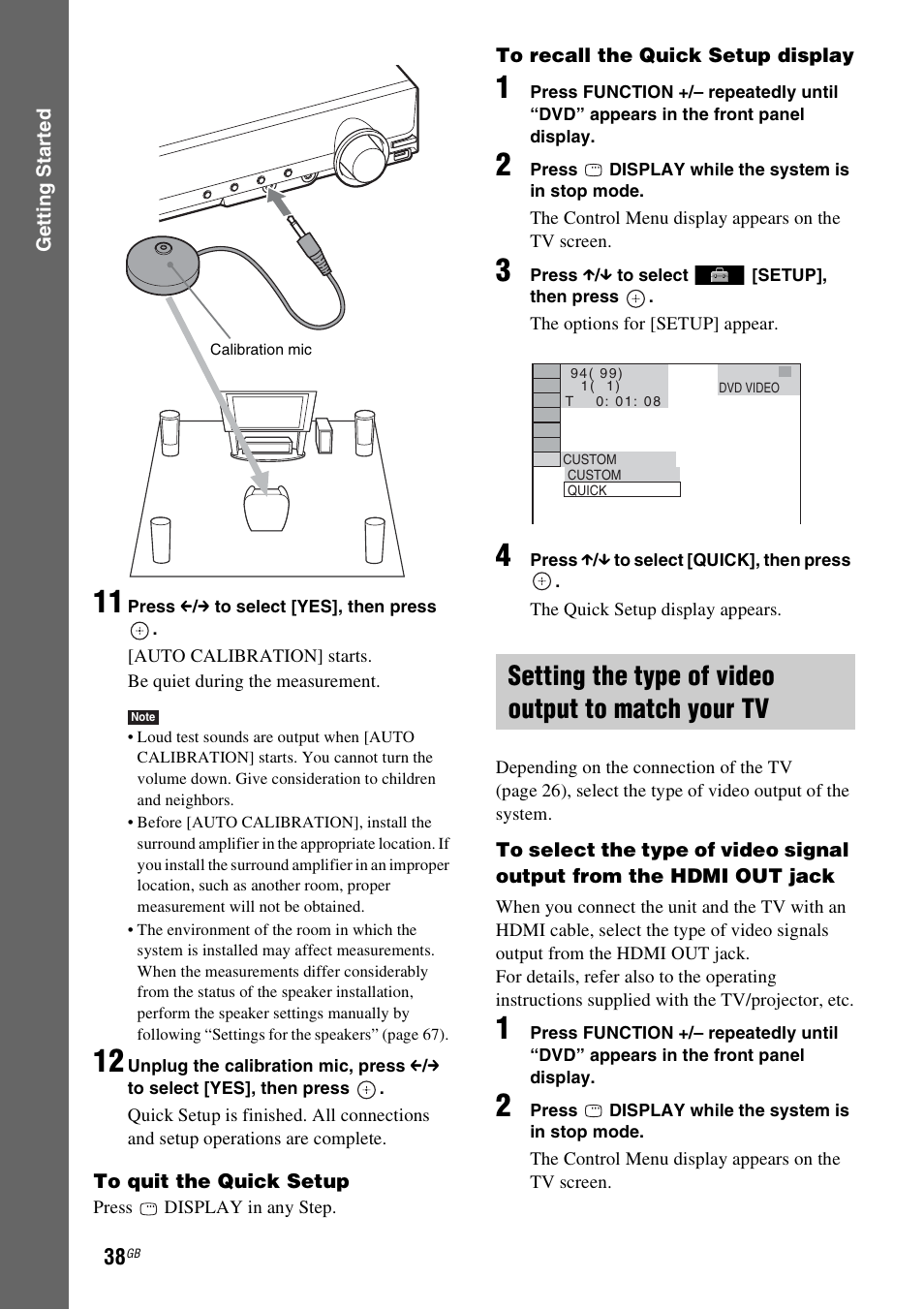 Setting the type of video output to match your tv | Sony DAV-DZ380W User Manual | Page 38 / 136