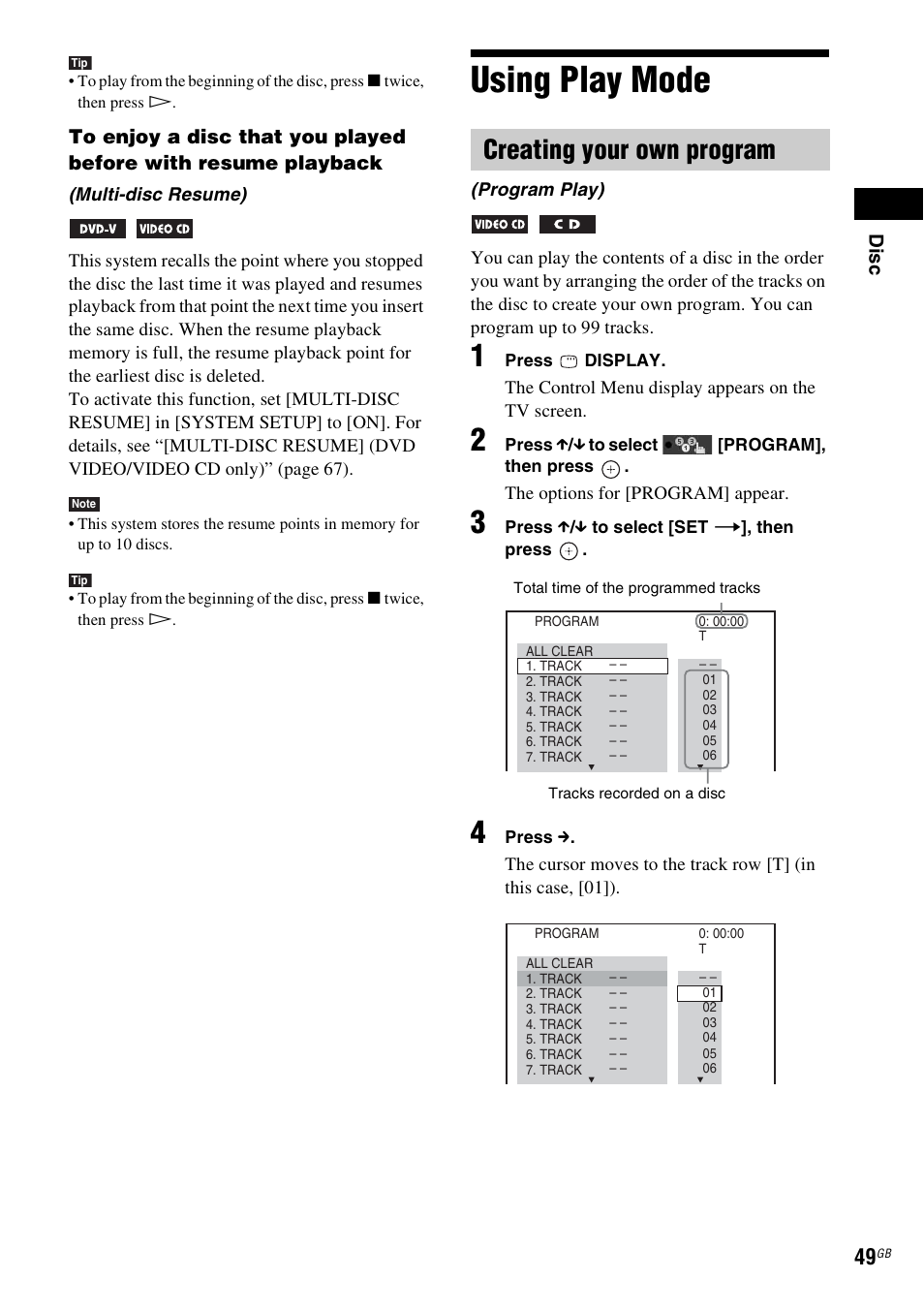 Using play mode, Creating your own program | Sony DAV-DZ380W User Manual | Page 49 / 136