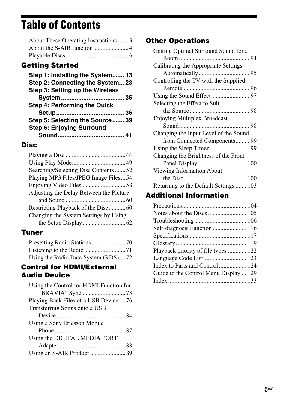 Sony DAV-DZ380W User Manual | Page 5 / 136