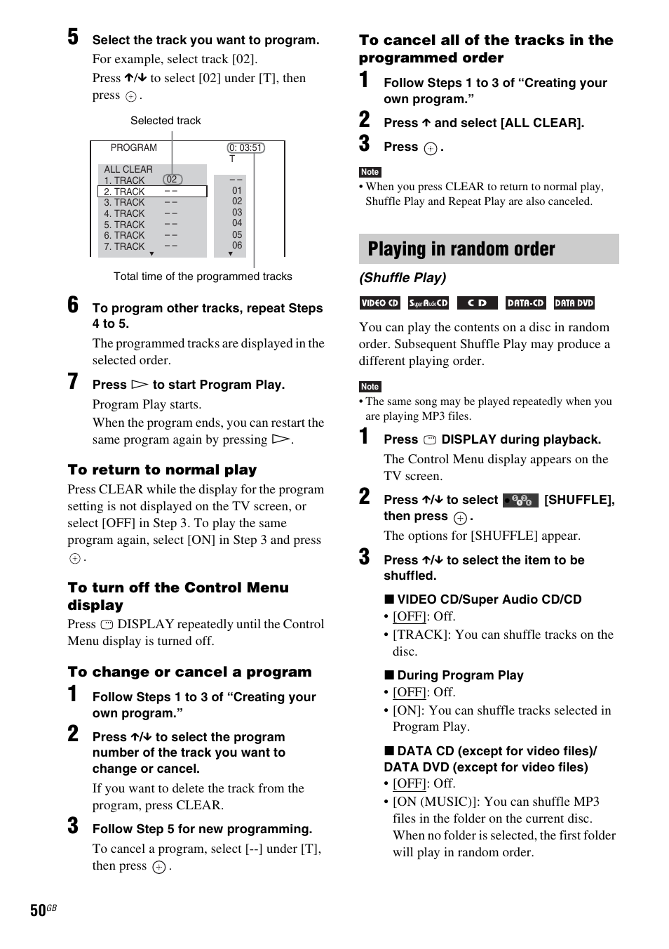 Playing in random order | Sony DAV-DZ380W User Manual | Page 50 / 136