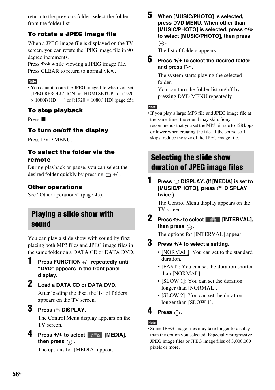 Playing a slide show with sound | Sony DAV-DZ380W User Manual | Page 56 / 136