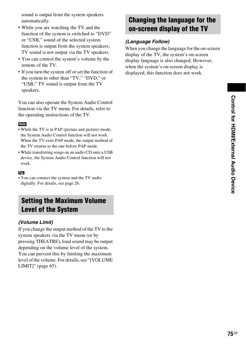 Setting the maximum volume level of the system | Sony DAV-DZ380W User Manual | Page 75 / 136