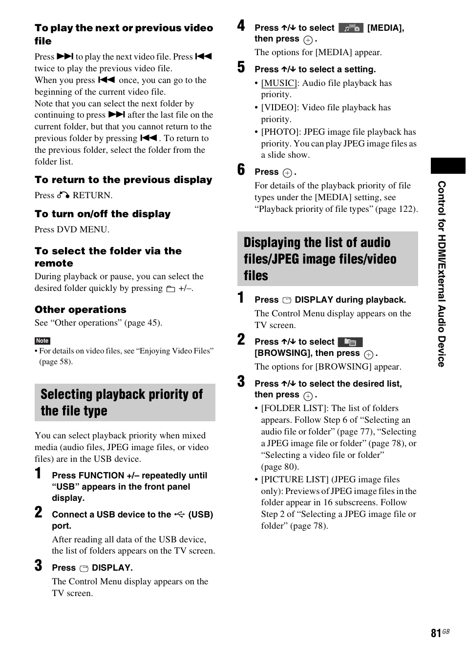 Selecting playback priority of the file type | Sony DAV-DZ380W User Manual | Page 81 / 136