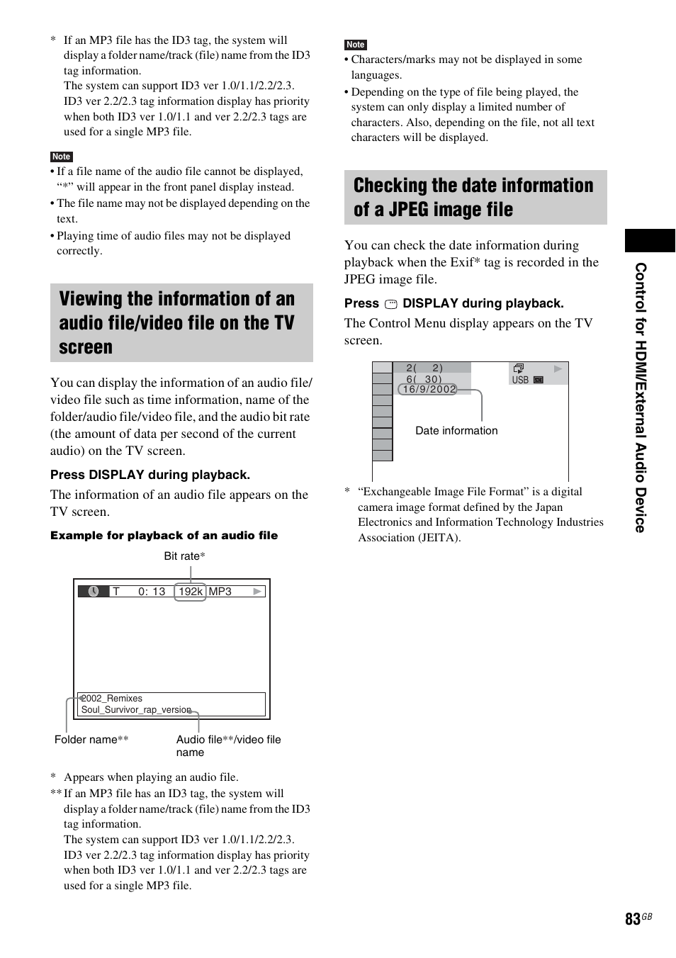 Checking the date information of a jpeg image file | Sony DAV-DZ380W User Manual | Page 83 / 136