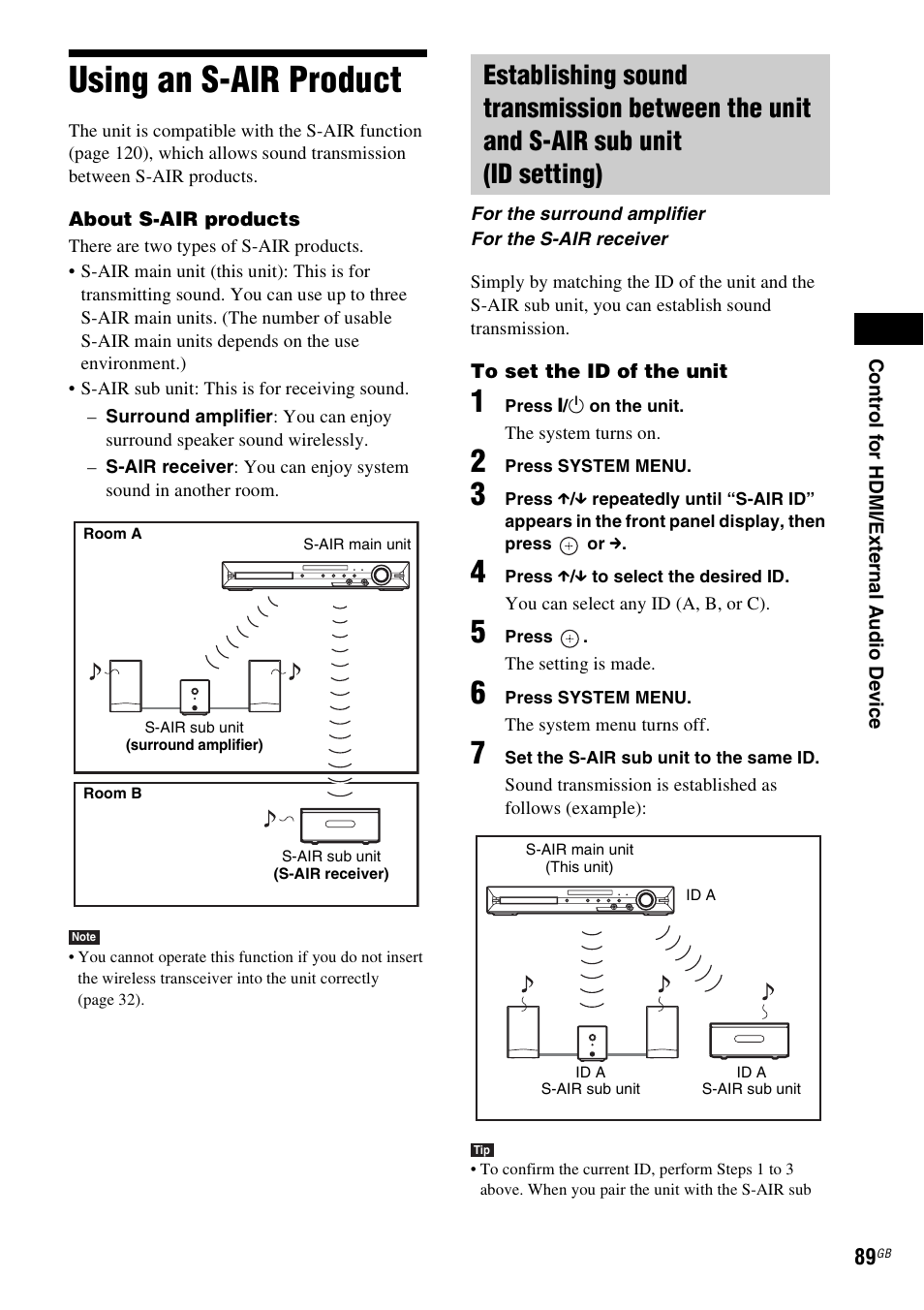 Using an s-air product | Sony DAV-DZ380W User Manual | Page 89 / 136