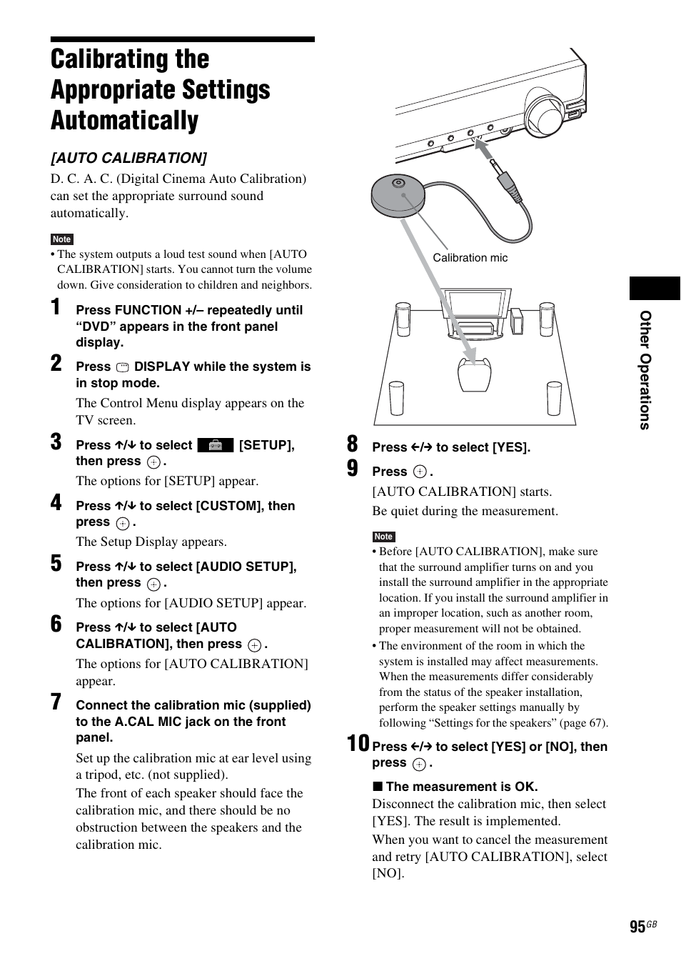Calibrating the appropriate settings automatically, Calibrating the appropriate settings, Automatically | Sony DAV-DZ380W User Manual | Page 95 / 136