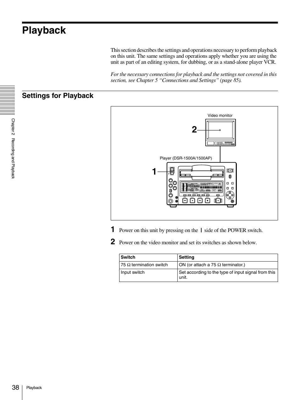 Playback, Settings for playback | Sony 1500AP User Manual | Page 38 / 125