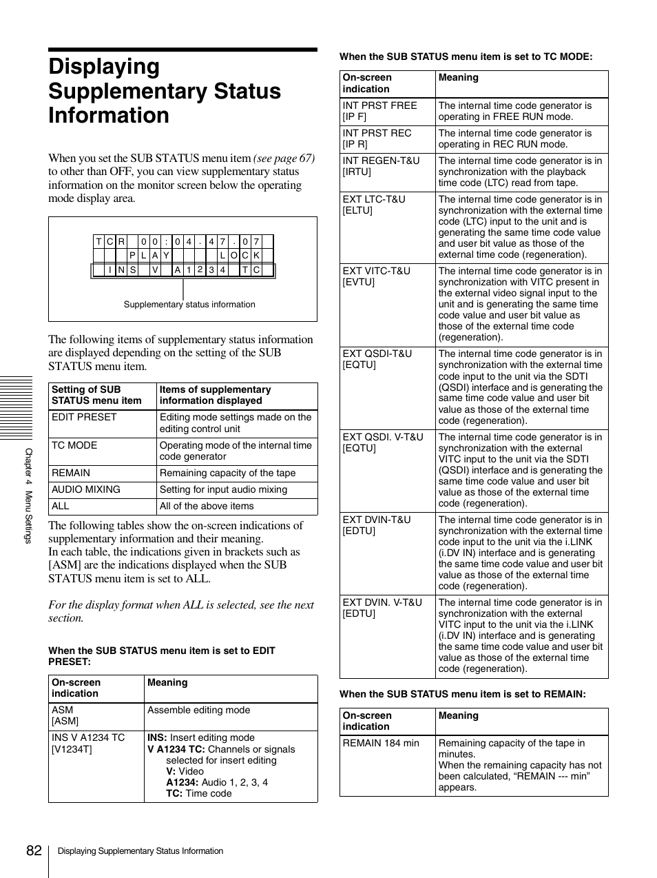 Displaying supplementary status information | Sony 1500AP User Manual | Page 82 / 125