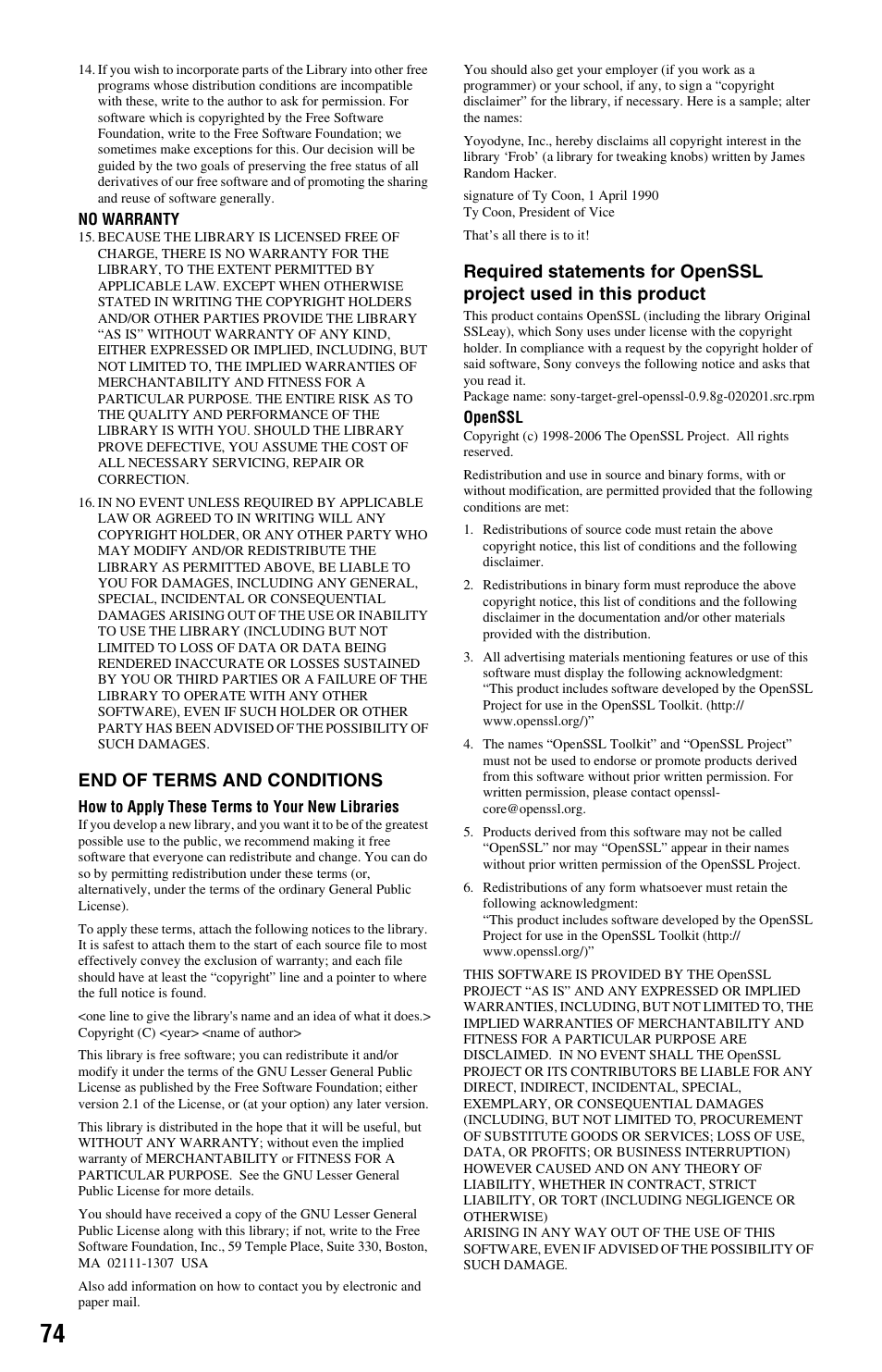 End of terms and conditions | Sony BDP-BX1 User Manual | Page 74 / 79