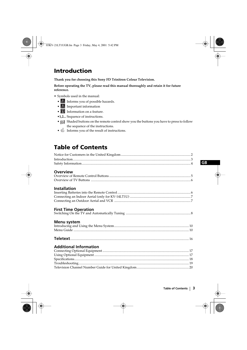 Sony KV-21LT1U User Manual | Page 3 / 24