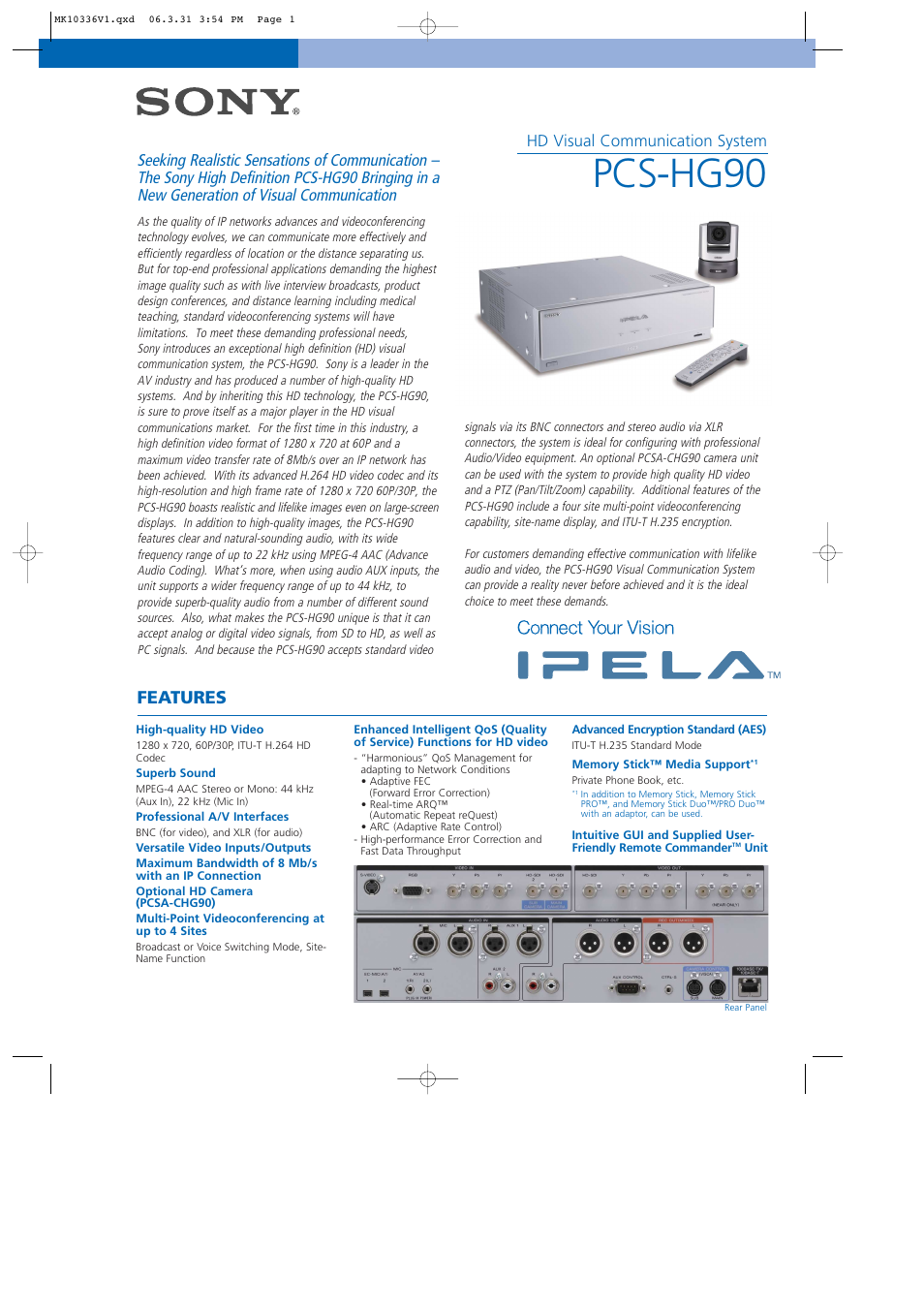 Sony IPELATM PCS-HG90 User Manual | 2 pages