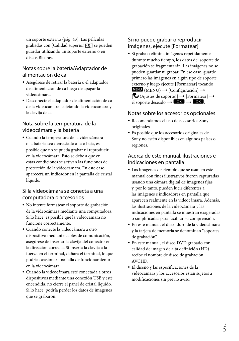 Notas sobre los accesorios opcionales | Sony XR160 User Manual | Page 81 / 151