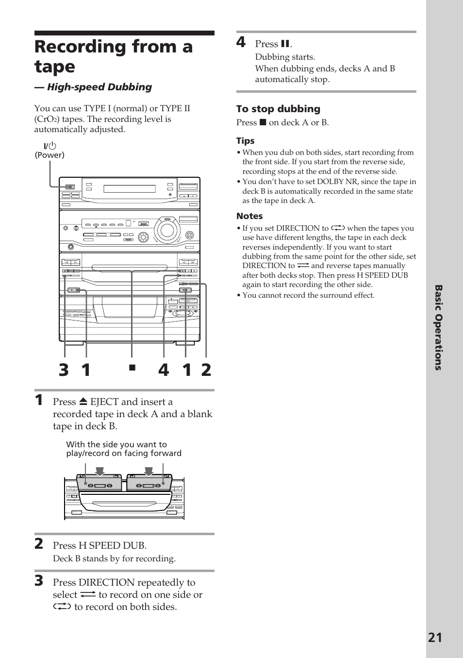 Recording from a tape | Sony XB88AV User Manual | Page 21 / 52