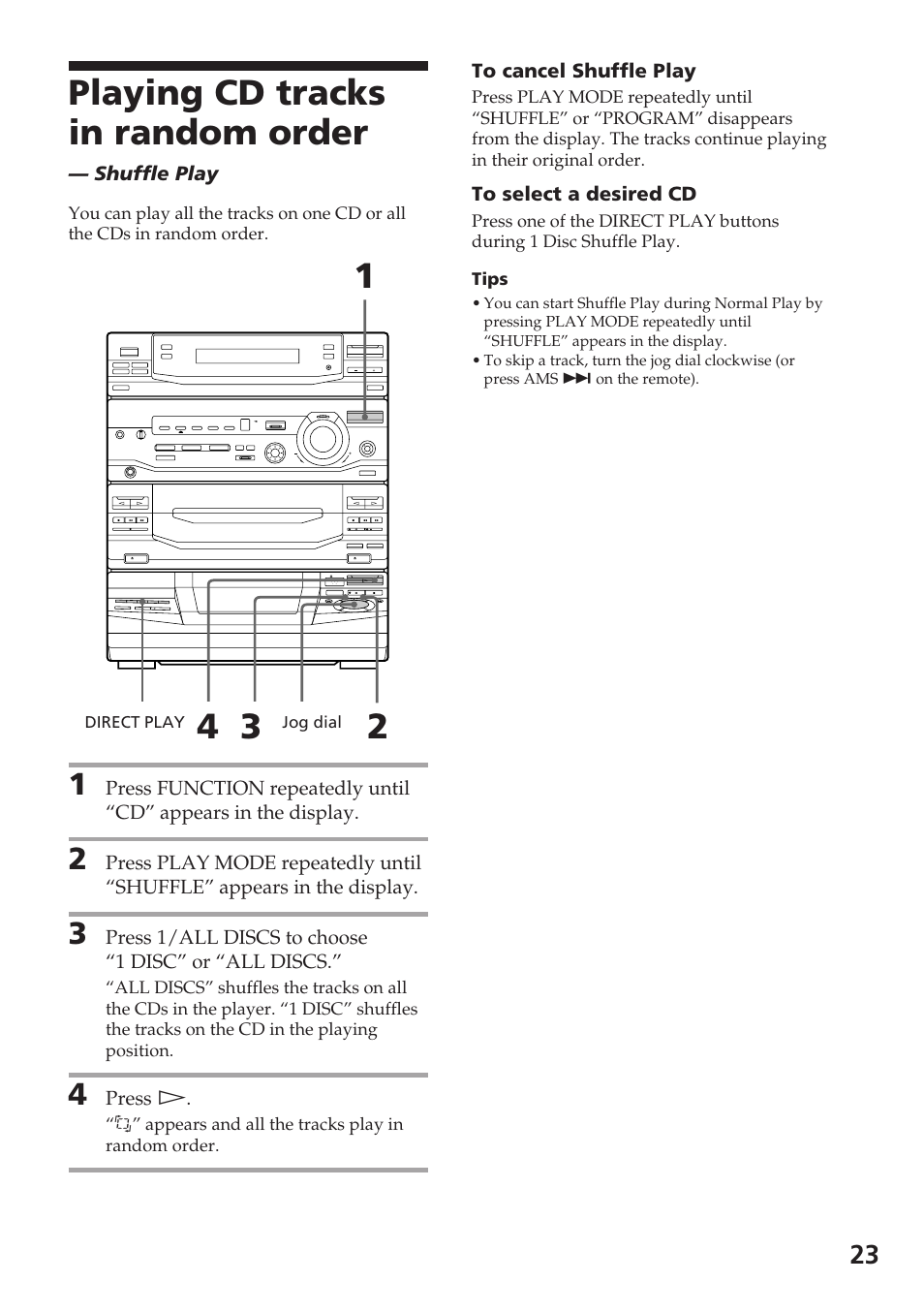 Playing cd tracks in random order | Sony XB88AV User Manual | Page 23 / 52