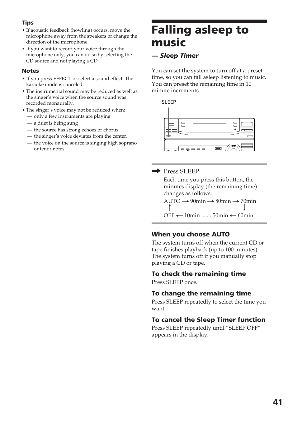 Falling asleep to music | Sony XB88AV User Manual | Page 41 / 52