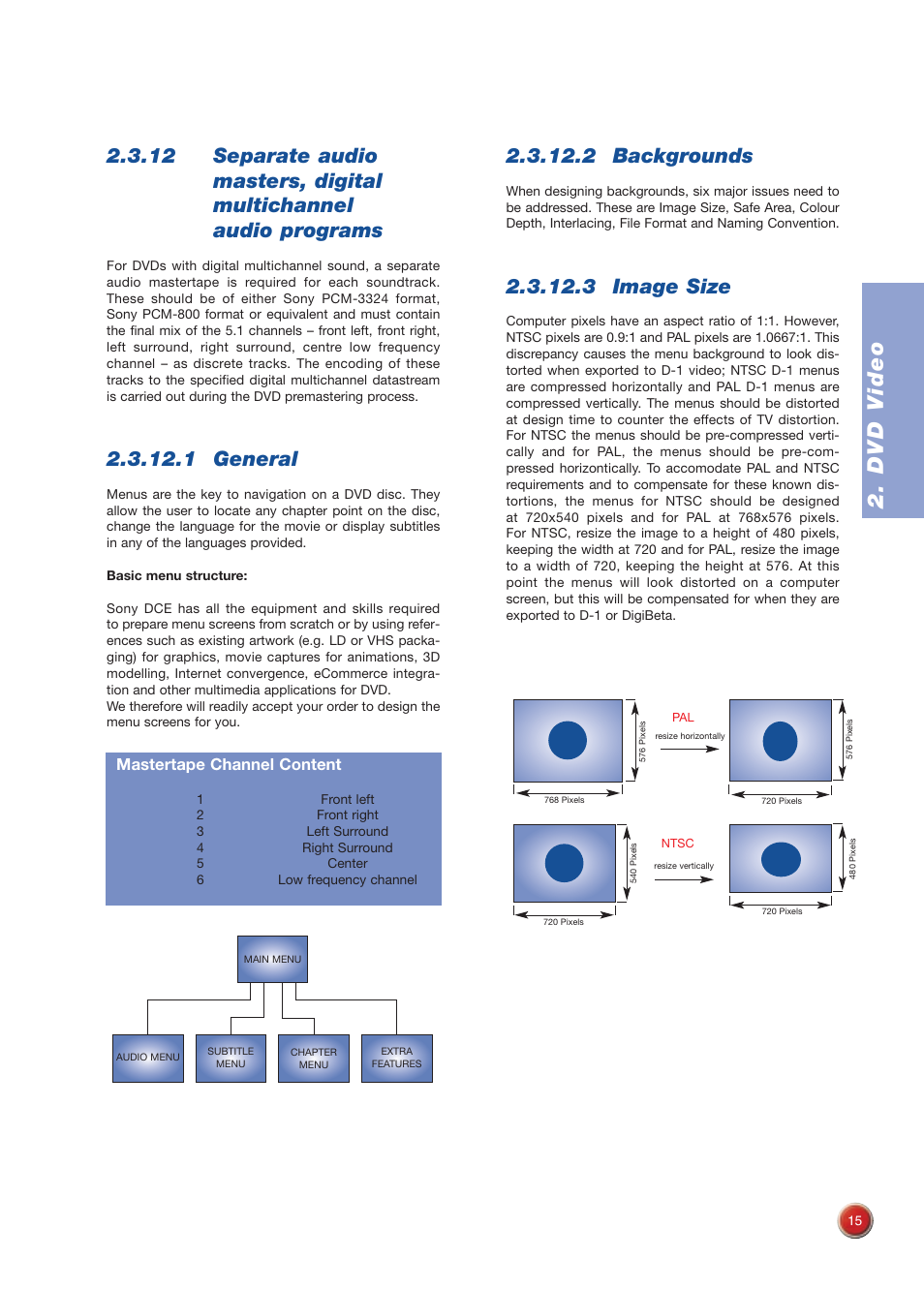 Dvd v ideo, 1 general, 2 backgrounds | 3 image size | Sony DVD Rom/DVD Video User Manual | Page 15 / 54