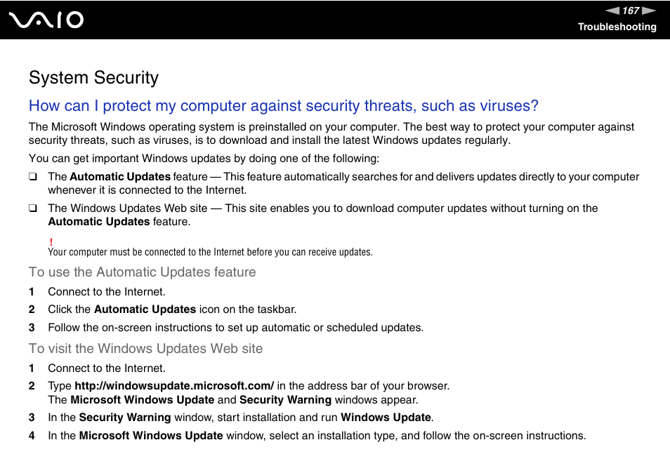 System security | Sony VAIO VGN-SZ600 User Manual | Page 167 / 216