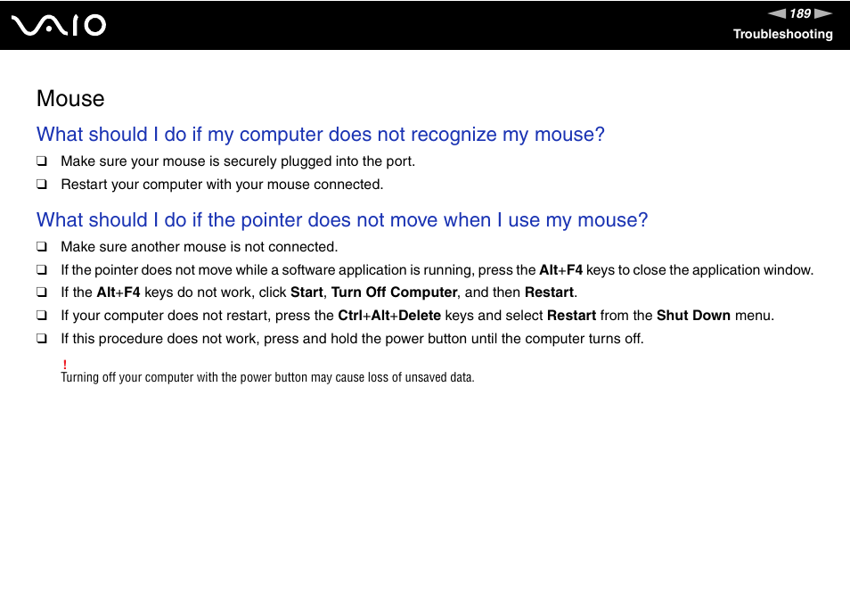 Mouse | Sony VAIO VGN-SZ600 User Manual | Page 189 / 216