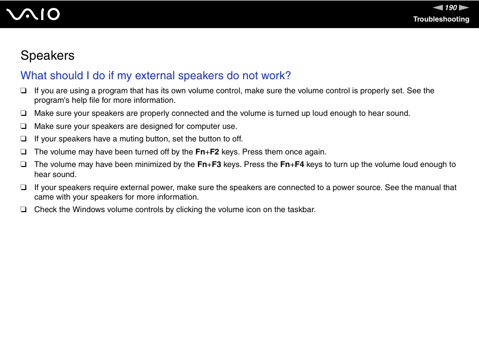 Speakers | Sony VAIO VGN-SZ600 User Manual | Page 190 / 216