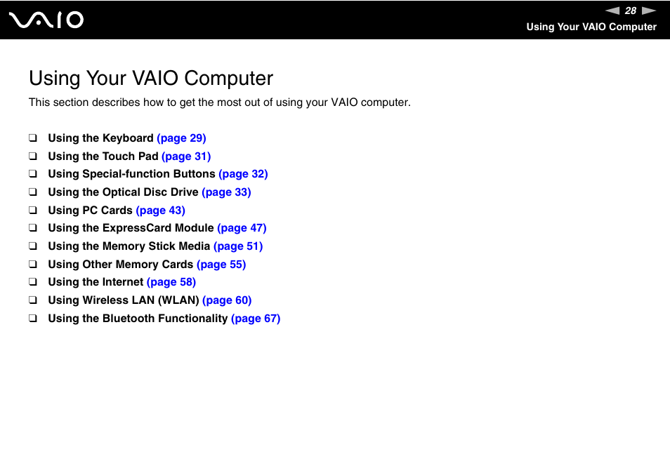 Using your vaio computer | Sony VAIO VGN-SZ600 User Manual | Page 28 / 216