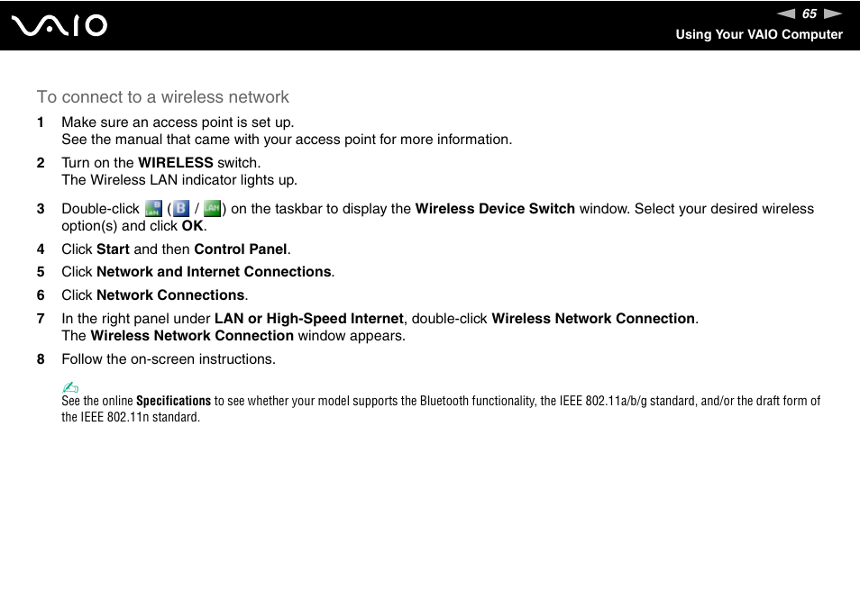 Sony VAIO VGN-SZ600 User Manual | Page 65 / 216