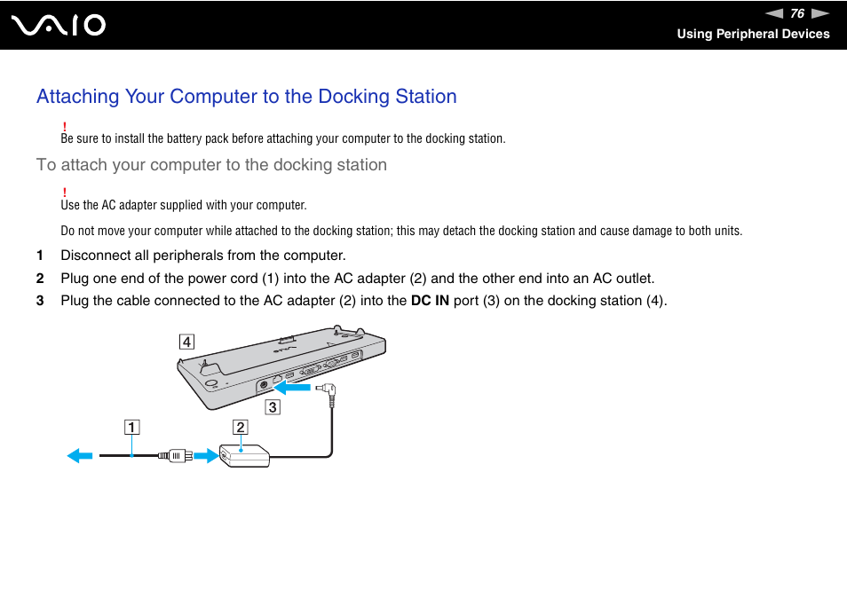 Attaching your computer to the docking station | Sony VAIO VGN-SZ600 User Manual | Page 76 / 216