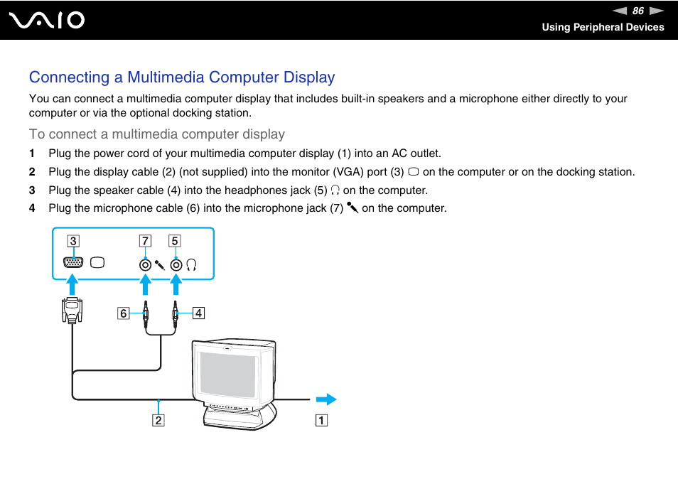 Connecting a multimedia computer display | Sony VAIO VGN-SZ600 User Manual | Page 86 / 216