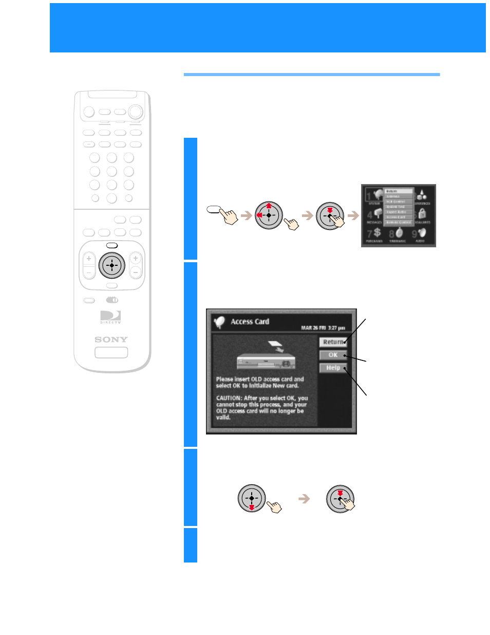Replacing your access card, Highlight and select “ok | Sony SAT-B50 User Manual | Page 30 / 80