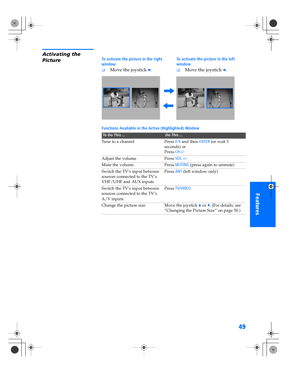 Activating the picture | Sony WEGA KV-40XBR800 User Manual | Page 50 / 89