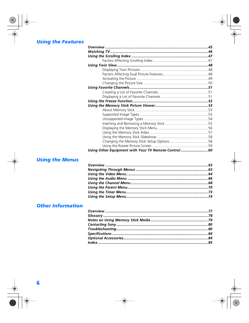 Sony WEGA KV-40XBR800 User Manual | Page 7 / 89
